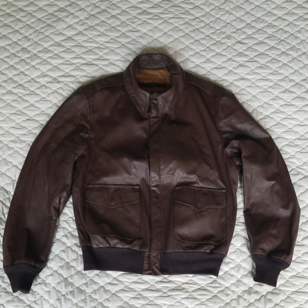 Type A-2 Brown Leather Vintage Flight Jacket Large